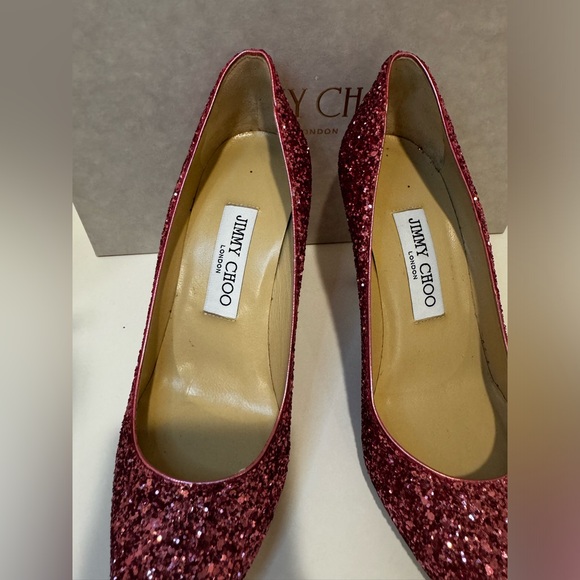 Jimmy Choo Agnes Coarse Glittered Heels Dragon Fruit Size 36.5 - Picture 4 of 11